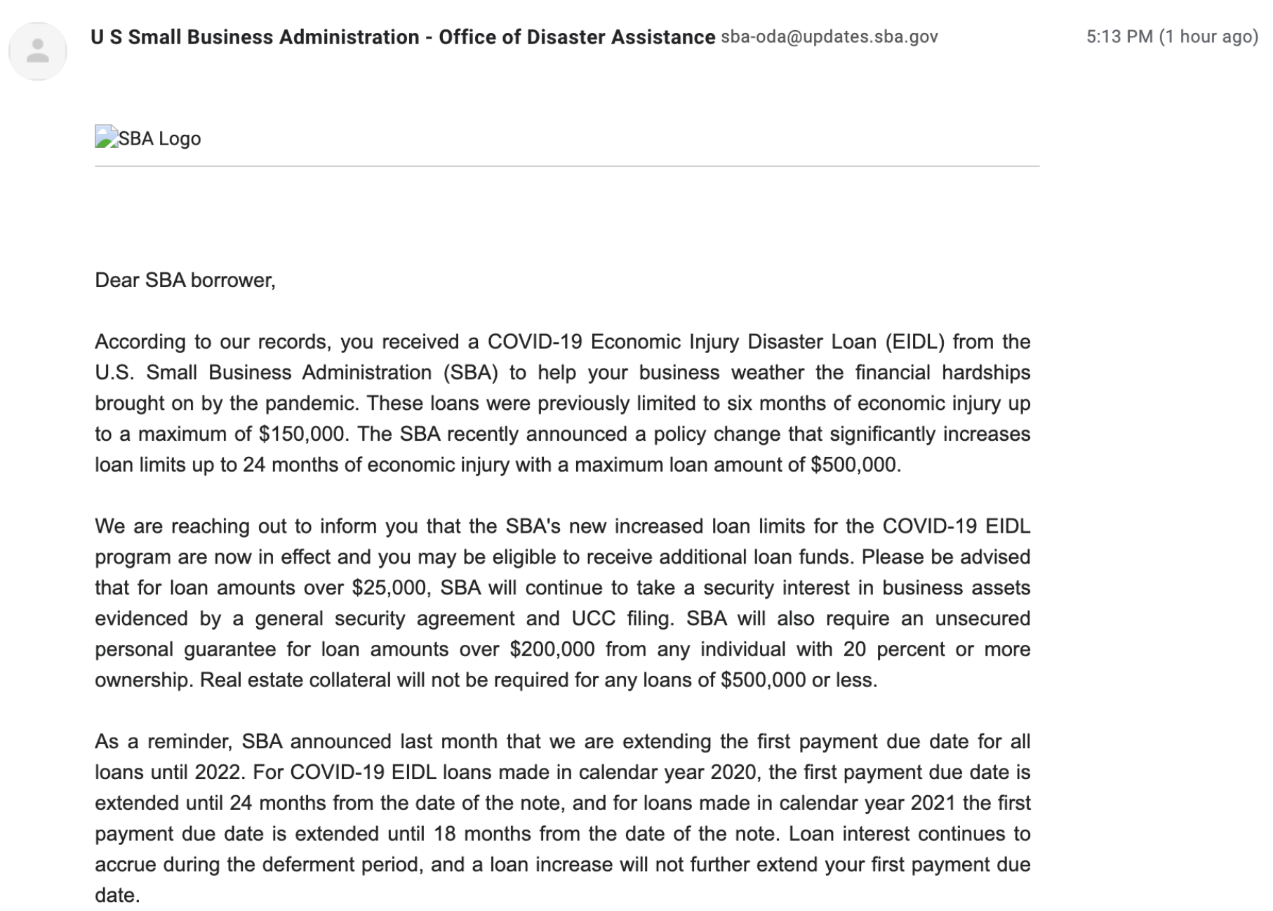 Important Update to the SBA's Economic Injury Disaster Loan (EIDL) Program  - SBG Funding